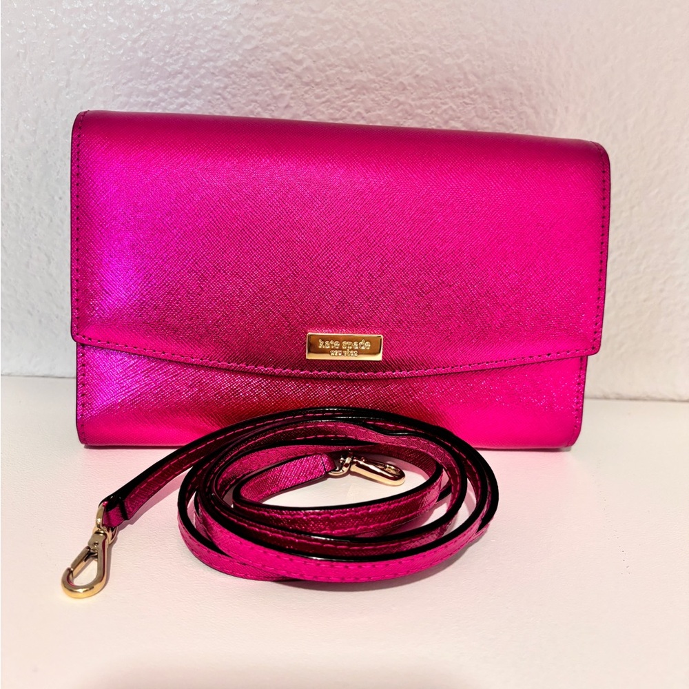 Kate Spade Metallic Pink Crossbody Wallet
